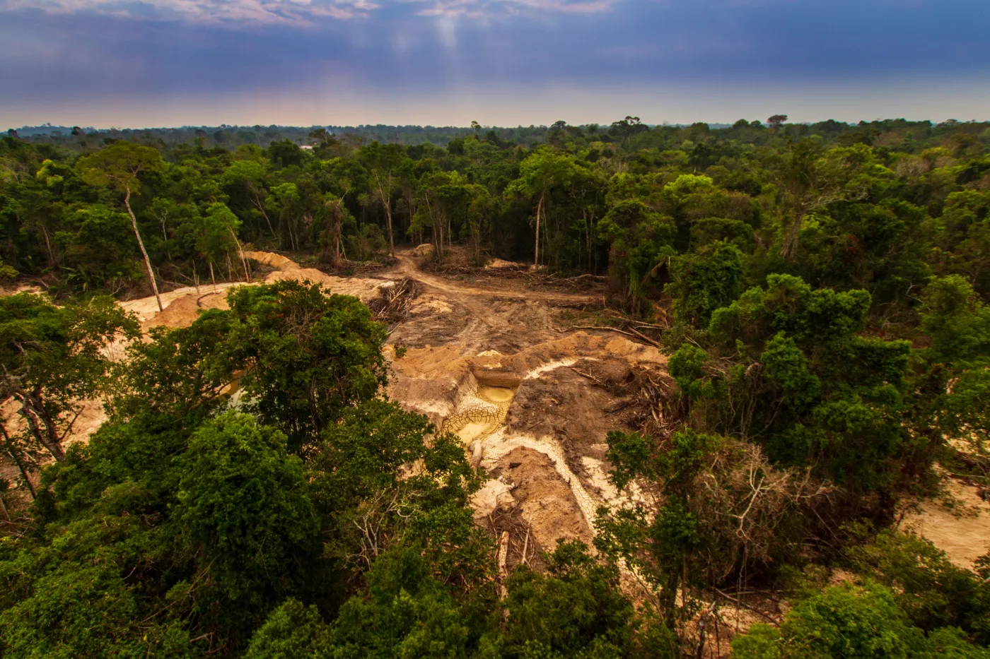 Illegal mining causes deforestation and river pollution in the Amazon rainforest near Menkragnoti Indigenous Land. - Pará, Brazil